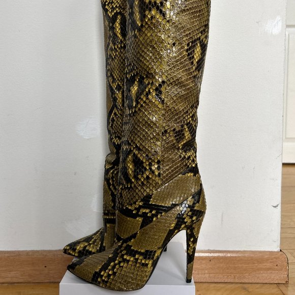 SAINT LAURENT Abbey Boots in Beige Python - Picture 1 of 4